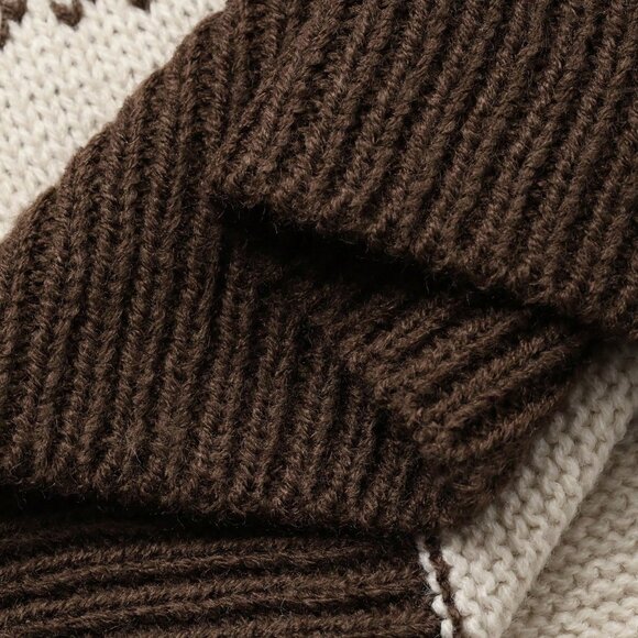 Coffee Brown Casual Women's Contrast Drop Shoulder Sweater - Picture 6 of 6